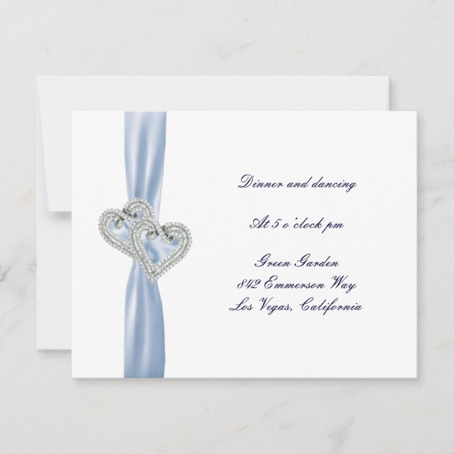 Custom Ice Blue Hearts Reception Card (Front)