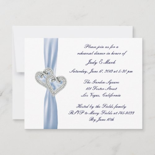 Custom Ice Blue Hearts Rehearsal Dinner Invitation