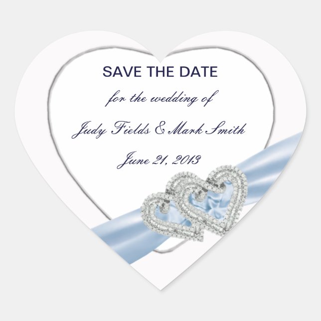 Custom Ice Blue Hearts Save The Date Stickers (Front)