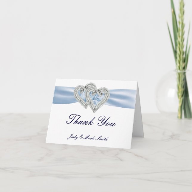 Custom Ice Blue Hearts Thank You Card (Front)