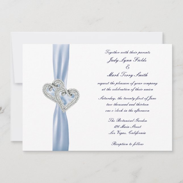 Custom Ice Blue Hearts Wedding Invitation (Front)