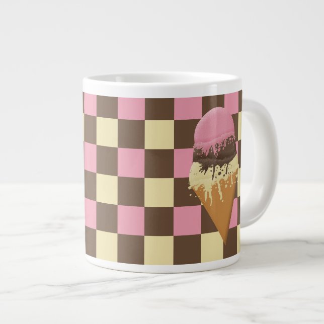 Custom Ice Cream Cone Checkered Pattern Jumbo Mugs (Front Right)