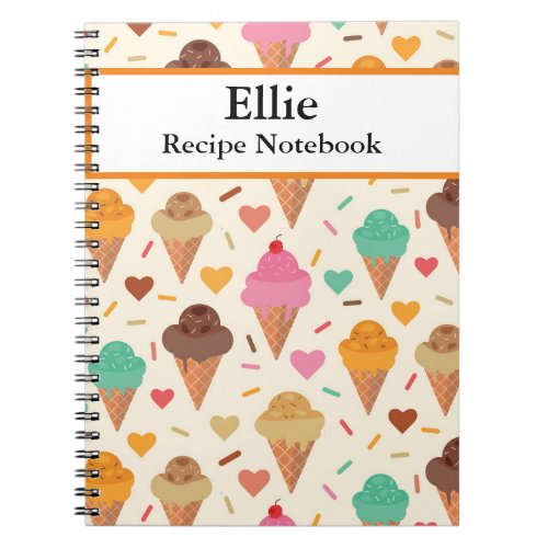 Custom Ice Cream Cone  pattern Recipe  Notebook