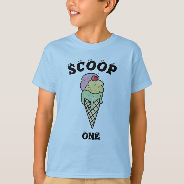 Custom Ice Cream Cone Scoop One Twins Birthday T-Shirt (Front)