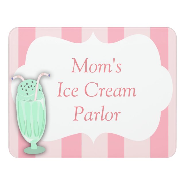 Custom Ice Cream Mint Sundae Fun Cute Art Door Sign (Contemporary Front)