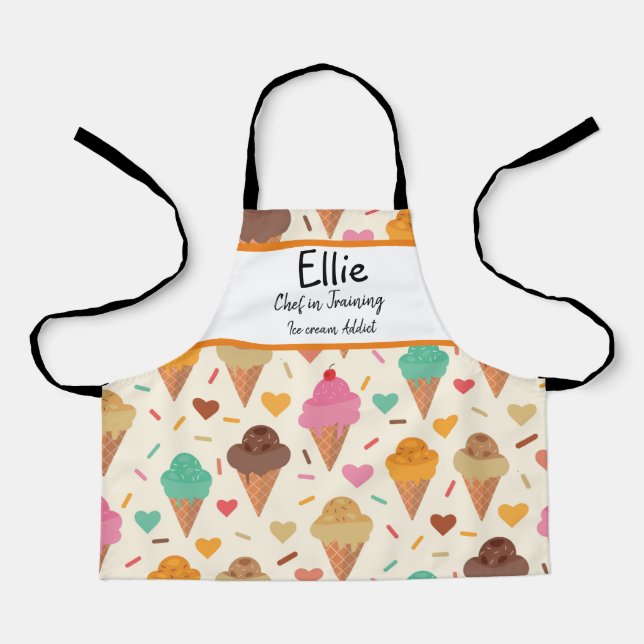 Custom ice cream pattern chef in training  apron (Front)