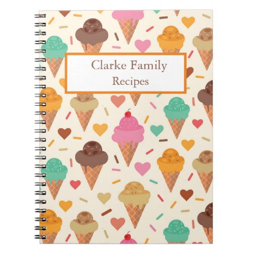 Custom ice cream pattern  family recipes  notebook