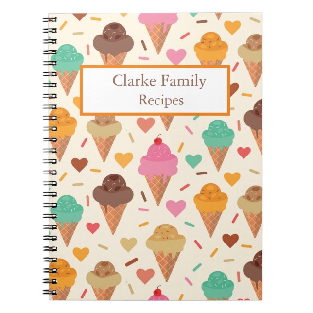 Custom ice cream pattern  family recipes  notebook (Front)