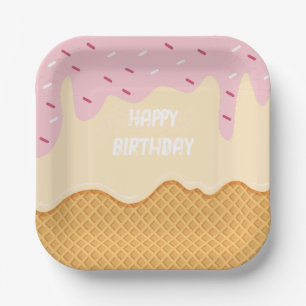 Custom Ice cream Strawberry Vanilla Cute sweets Paper Plates