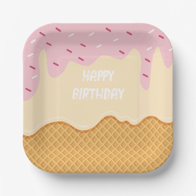 Custom Ice cream Strawberry Vanilla Cute sweets Paper Plates (Front)