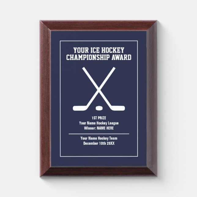Custom ice hockey championship sports prize award plaque (Vertical)