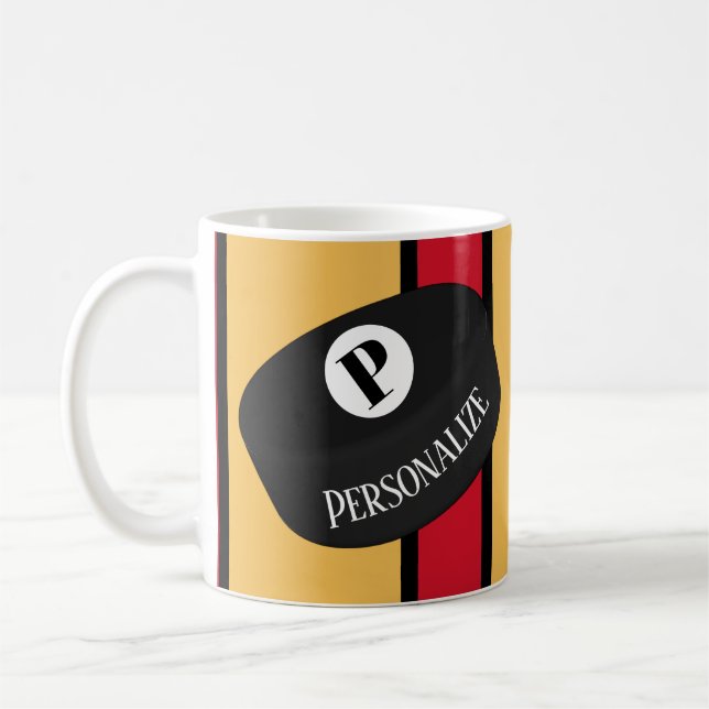 Custom Ice Hockey Name Monogram Puck Coffee Mug (Left)