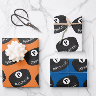 Custom Ice Hockey Name Monogram Puck Wrapping Paper Sheets