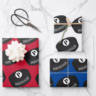 Custom Ice Hockey Name Monogram Puck Wrapping Paper Sheets
