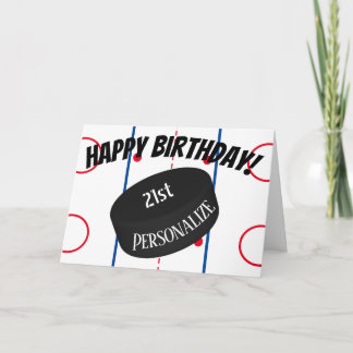 Custom Ice Hockey Personalized Age Name Birthday Card