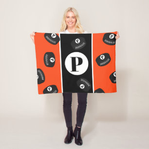 Custom Ice Hockey Puck Name Initial Monogram Fleece Blanket