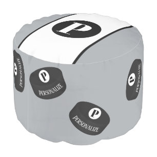 Custom Ice Hockey Puck Name Initial Monogram Pouf