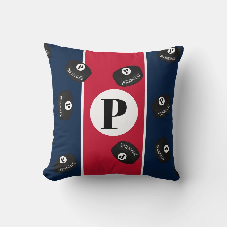 Custom Ice Hockey Puck Name Initial Monogram Throw Pillow Zazzle
