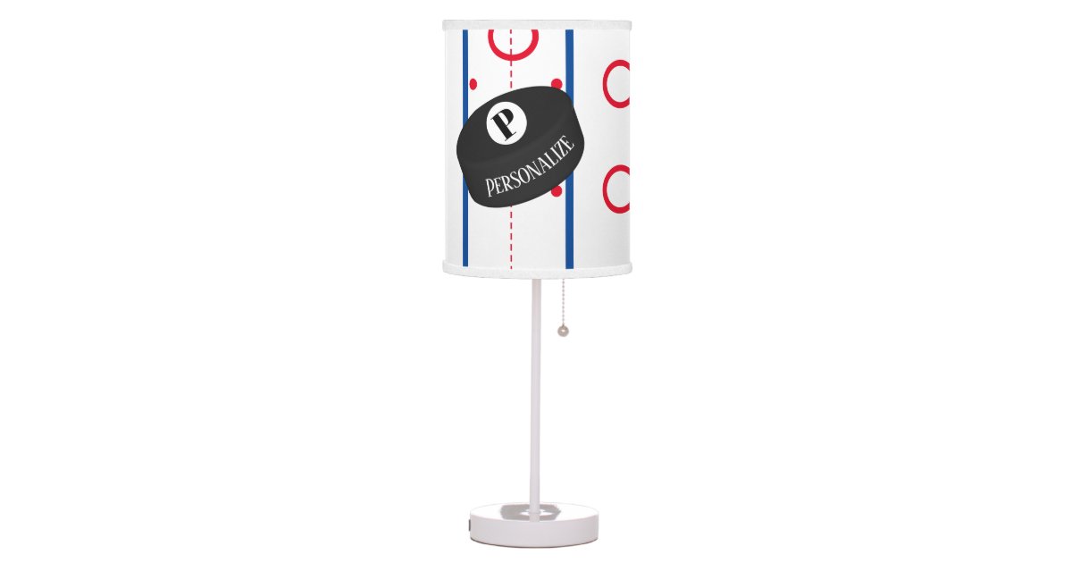 Custom Ice Hockey Puck Rink Name Monogram Table Lamp