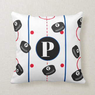 Custom Ice Hockey Puck Rink Name Monogram Throw Pillow