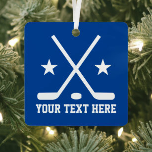 Custom ice hockey sports square Christmas ornament