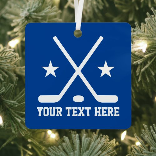 Custom ice hockey sports square Christmas ornament