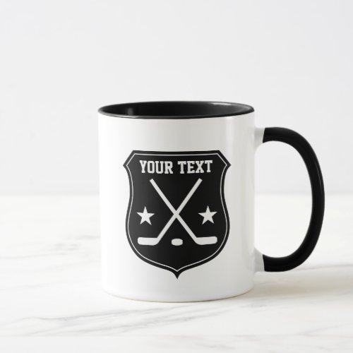 Custom ice hockey sticks and puck logo coffee mug