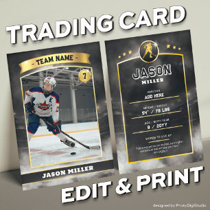 Custom Ice Hockey Trading Card Black Gold Stadium