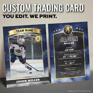 Custom Ice Hockey Trading Card, Blue Gold Stadium Calling Card