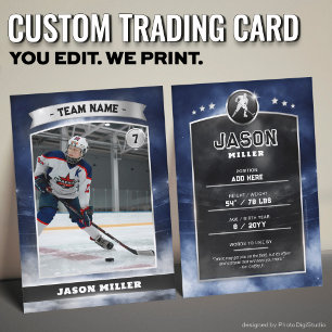 Custom Ice Hockey Trading Card Blue Silver Stadium