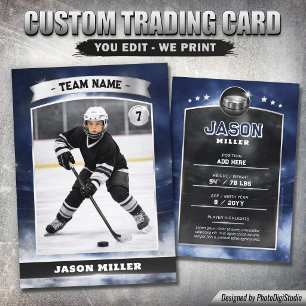 Custom Ice Hockey Trading Card Blue Silver Stadium