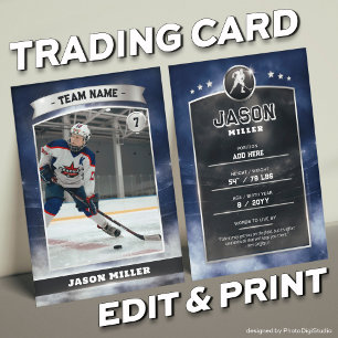 Custom Ice Hockey Trading Card Blue Silver Stadium