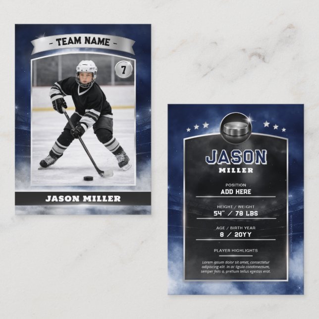 Custom Ice Hockey Trading Card Blue Silver Stadium (Front/Back)