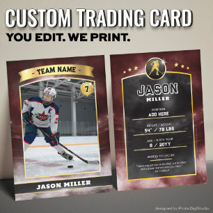 Custom Ice Hockey Trading Card, Red Gold Stadium Calling Card