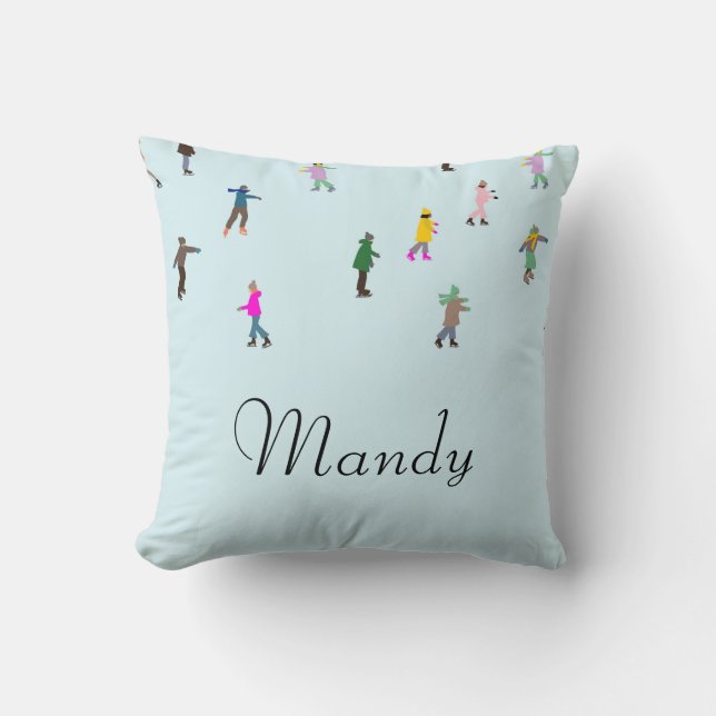 Custom Ice Skaters On Lake │ ice skating Girl Name Throw Pillow (Front)