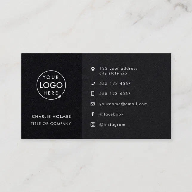Custom Icons | Modern Logo Social Media Black Business Card | Zazzle
