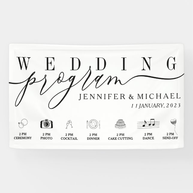 Custom Icons Wedding Party Program Timeline Banner (Horizontal)