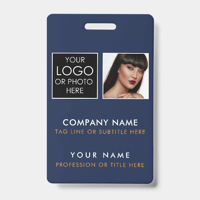 Custom ID Badge Printing Employee ID Photo Blue (Front)