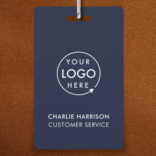 Custom ID Badges | Staff Navy Blue Name Badge (Navy blue company branded staff ID badges for business events & employee identification.)