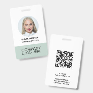 Custom ID Employee Photo QR CODE LOGO SAGE GREEN Badge