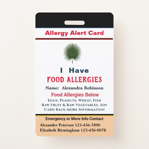Custom ID Identification Allergies Alert Card Badge