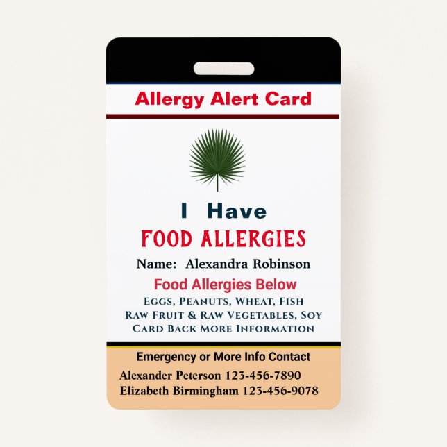 Custom ID Identification Allergies Alert Card Badge (Front)