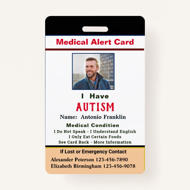 Custom ID Identification Child Adult Photo Name Badge (Front)