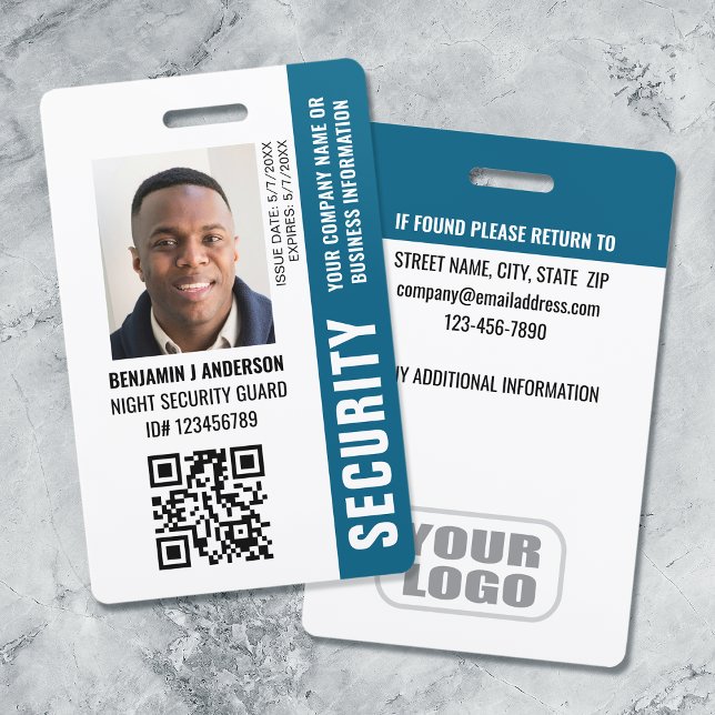Custom ID Security Guard QR Code Photo Name Teal Badge (Creator Uploaded)