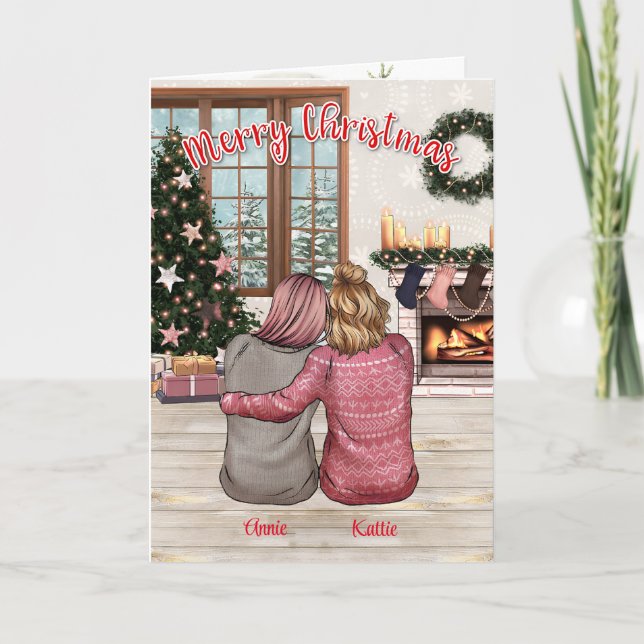 Custom Illustrated best Friend Christmas Card (Front)