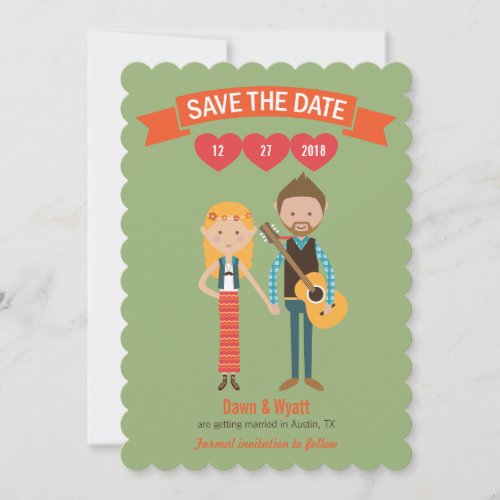 Custom Illustrated Cartoon Couple Portrait Wedding Invitation