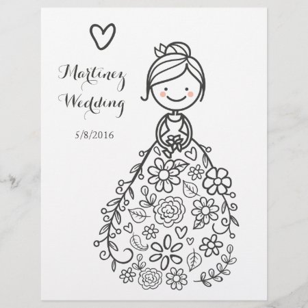 Custom Illustrated Wedding Bride Coloring Page