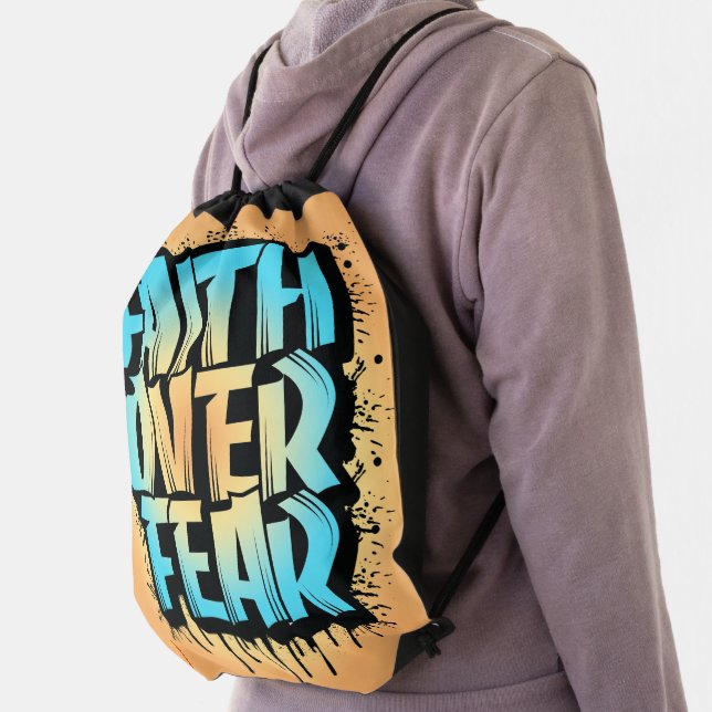 Custom Image Drawstring Backpack Faith Over Fear (Insitu)
