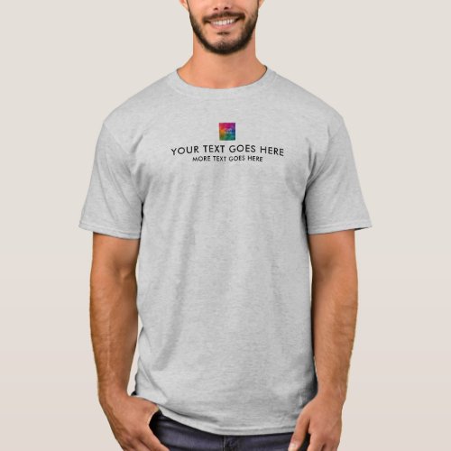 Custom Image Logo Small Font Text Name Mens Grey T_Shirt