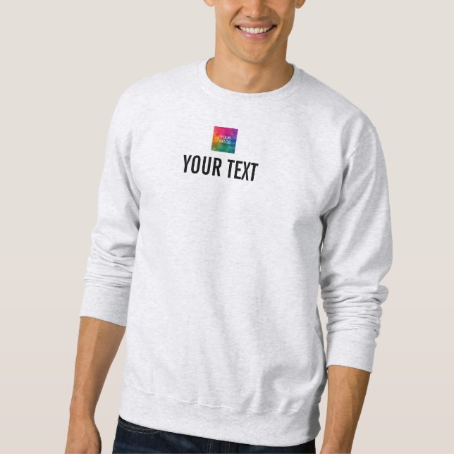 Custom Image Logo Text Name Here Mens Ash Grey Sweatshirt (Front)